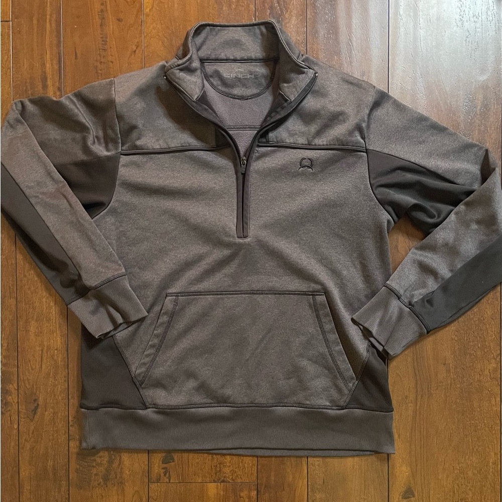 Cinch jacket sweater pullover 1/4 zip mens size large black & gray western rodeo